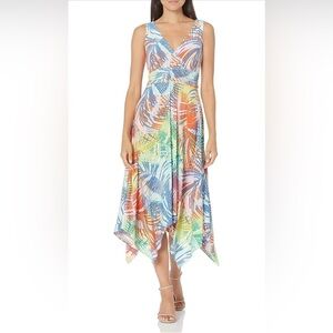 Pappagallo Asymmetrical Dress in Blue, Orange, and Green